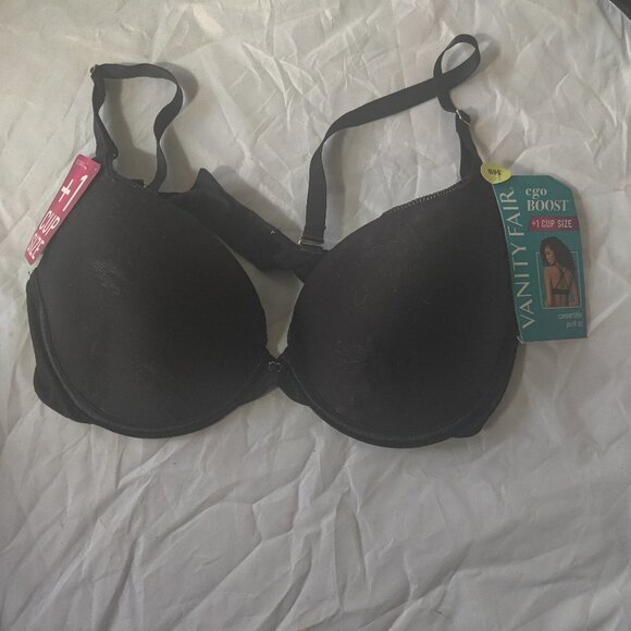 Vanity Fair Bra in Black,  +1 Cup Size, Stretchy Straps 36B. Convertable Push Up - Picture 1 of 7